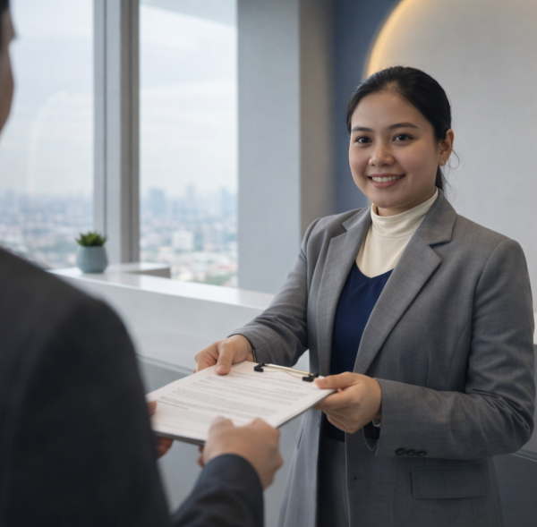 Professional receptionist in modern office