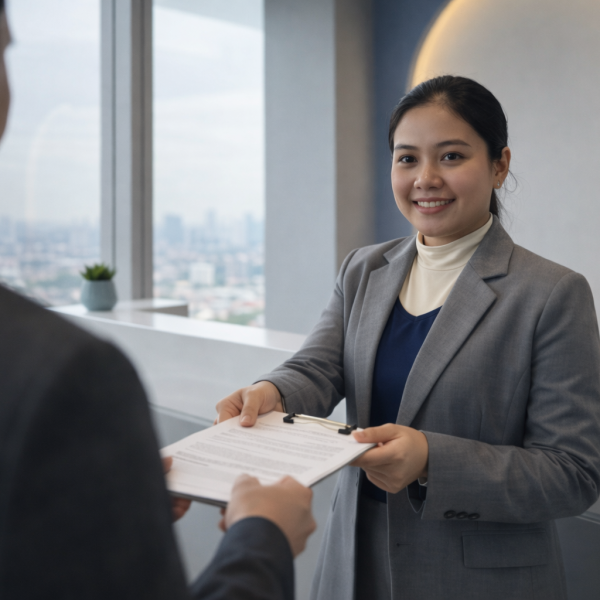 Professional receptionist in modern office